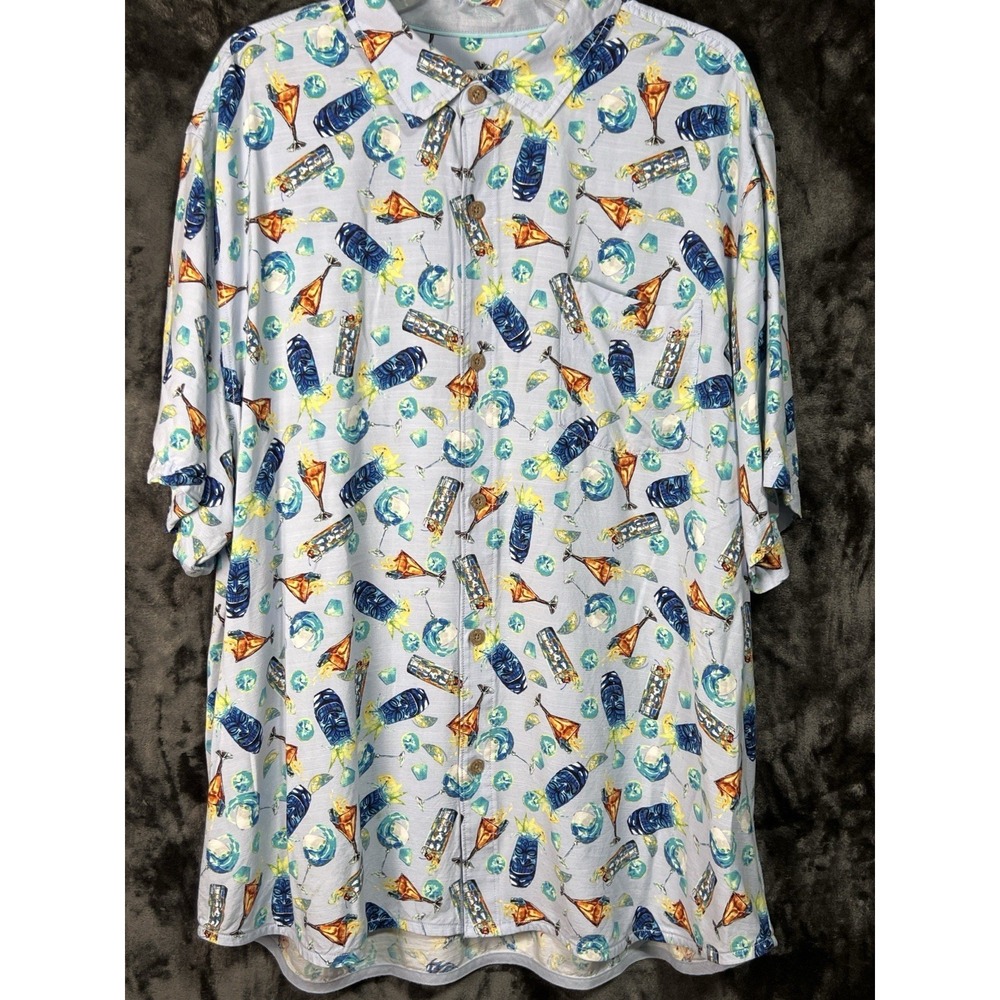 Tommy Bahama XXL Veracruz Cay Tiki Cocktail Hawaiian Camp Shirt Blue
